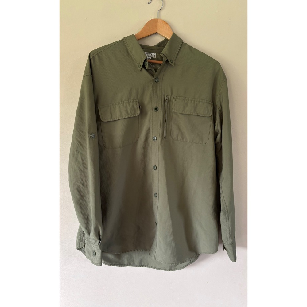 Duluth Trading Co Mens Large Olive Green Ripstop Long Sleeve Fishing Work Shirt - Picture 2 of 7